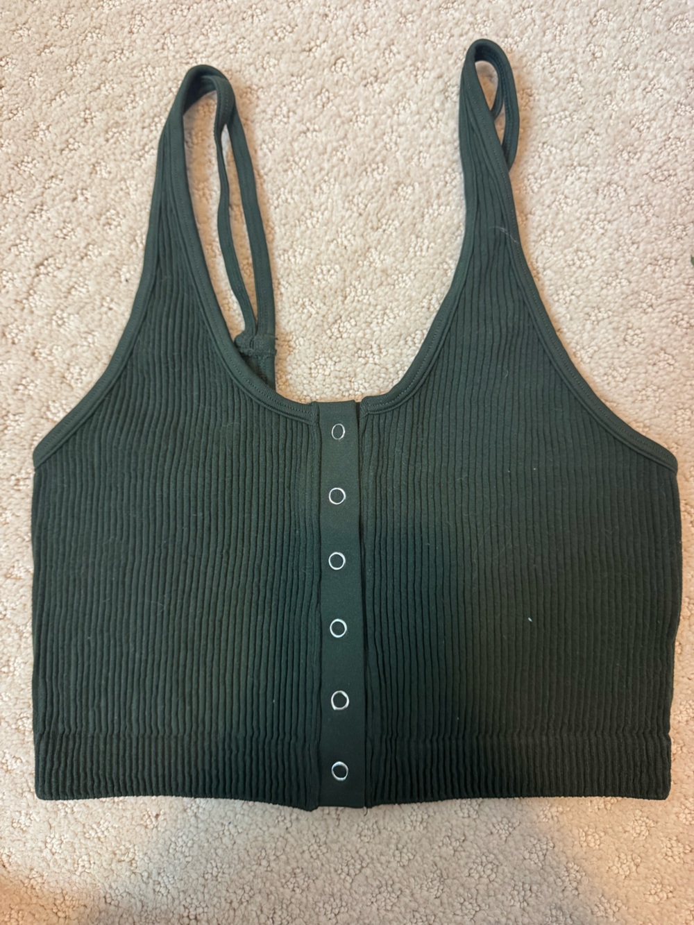 aerie Dark Green Ribbed Snap-Front Tank